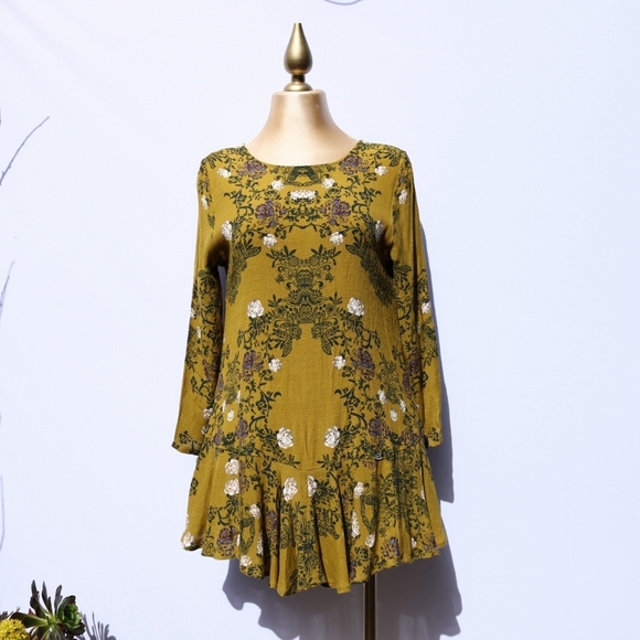 Free People Smooth Talker Tunic Boho mini dress in Mustard, Flowy, Small - Picture 1 of 8